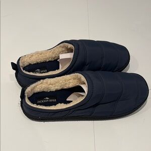 Men’s Slippers Navy Blue Slip-On Slippers with Faux Fur Lining, New size 9-10
